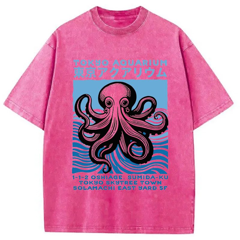 Modecanvas Tokyo Aquarium Octopus Washed T-Shirt