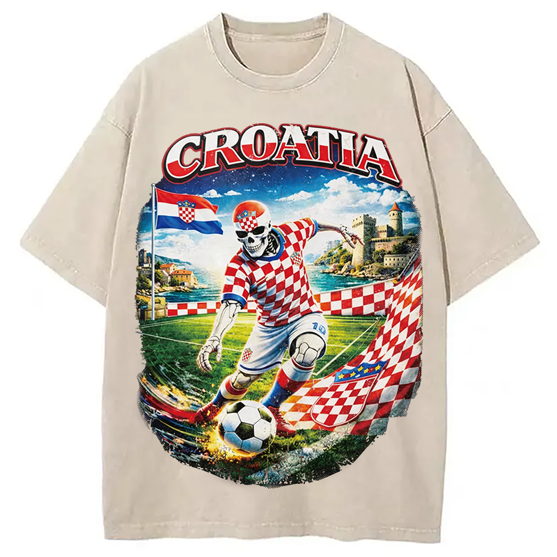 Modecanvas Croatia Soccer DTG Printing Washed T-Shirt