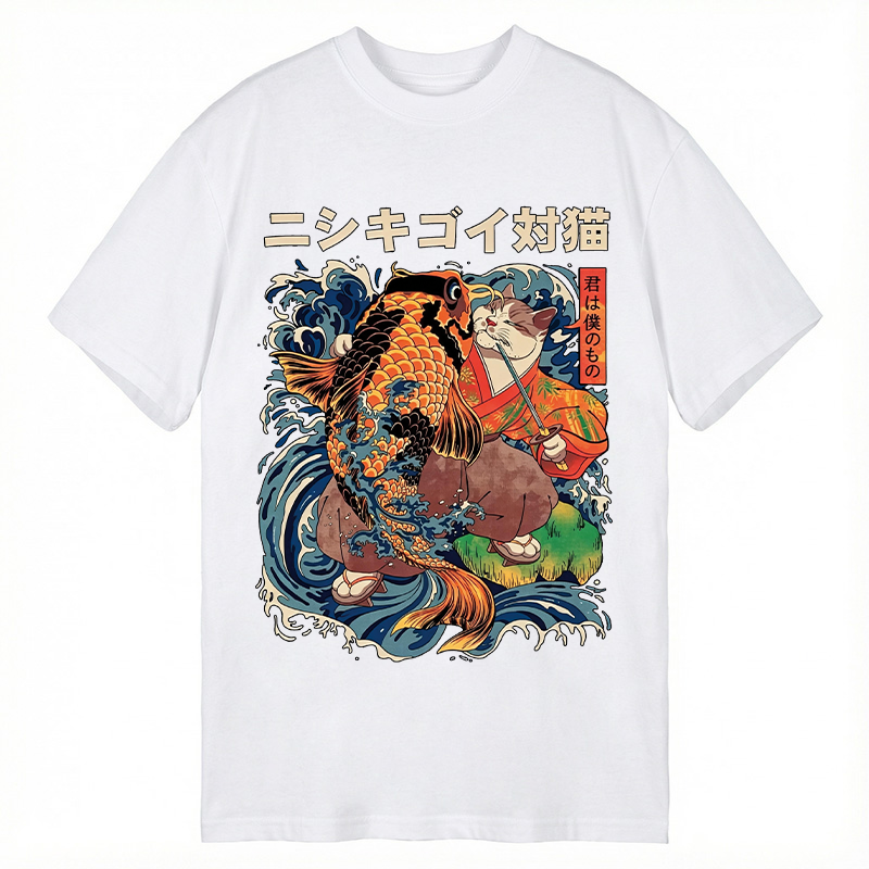 Modecanvas Koi vs. Cat DTG Printing Classic T-Shirt-modecanvas