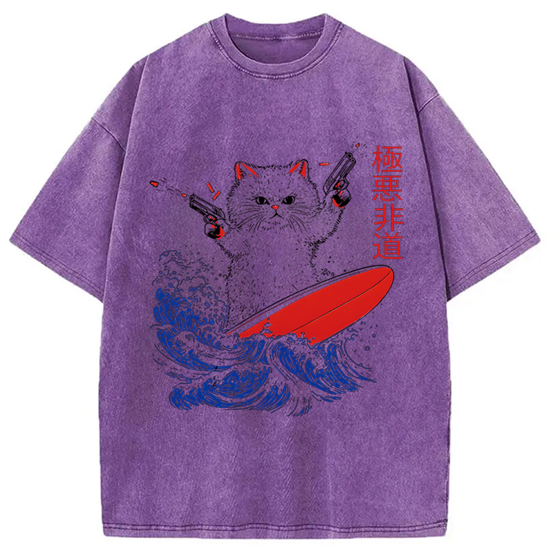 Modecanvas 90s Kitten Surf DTG Printing Washed T-Shirt-modecanvas