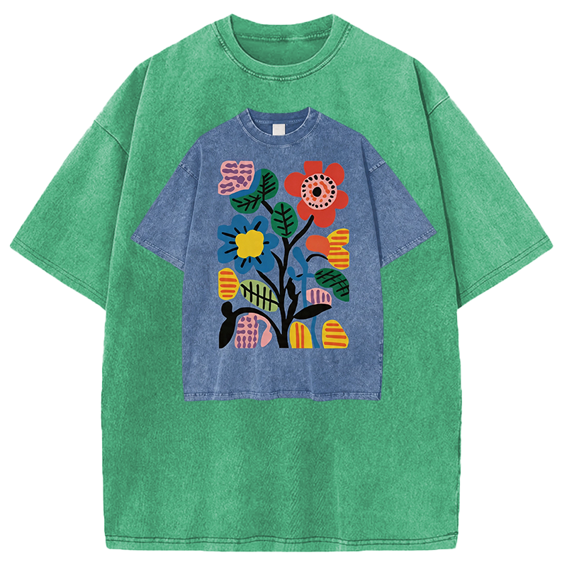 Modecanvas Floral Shirt Of DTG Printing Washed T-Shirt