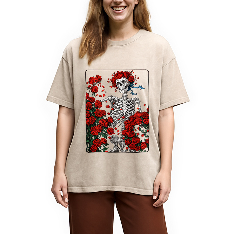 Modecanvas Woodcut Wheel & Roses Washed T-Shirt