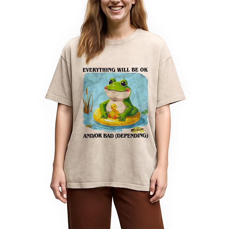 Modecanvas Everything Will Be OK Washed T-Shirt
