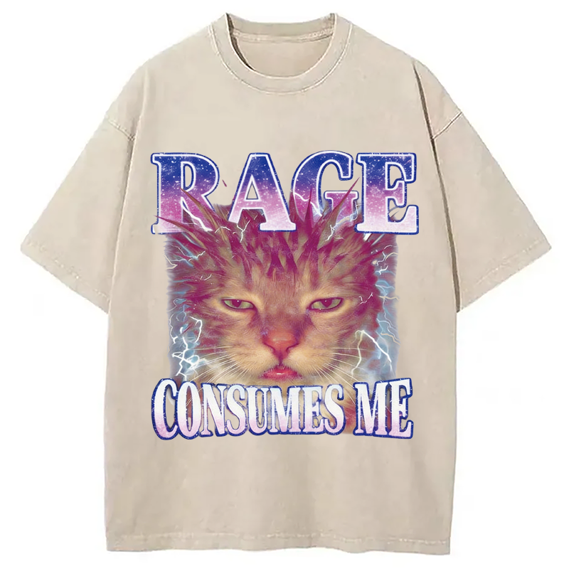 Modecanvas Rage Consumes Me Cat Funny Pet Meme DTG Printing Washed T-Shirt