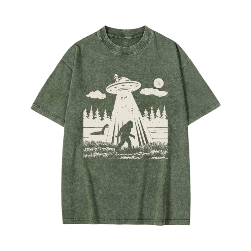 Modecanvas Bigfoot Sasquatch Alien UFO Loch Ness Monster Washed T-shirt