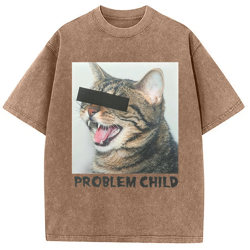 Modecanvas Problem Child Cat Washed T-Shirt-modecanvas