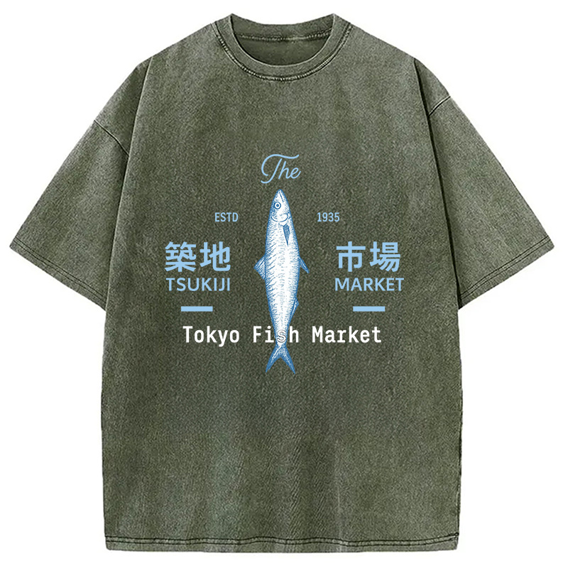 Modecanvas Tsukiji Tokyo Fish Market Vintage Washed T-Shirt