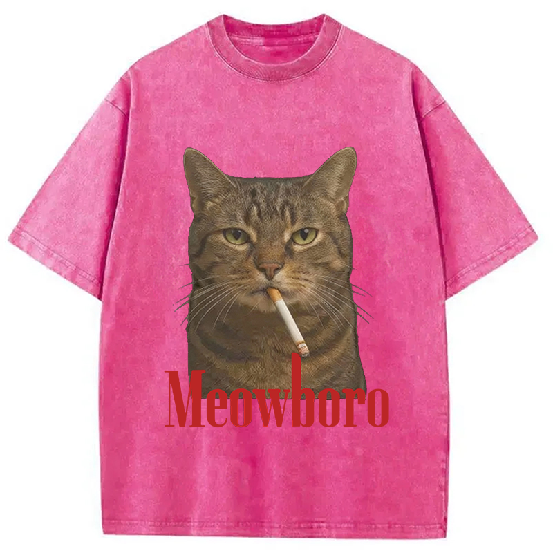 Modecanvas Funny Realistic Cat Meme Washed T-Shirt-modecanvas