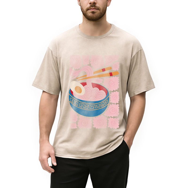 Modecanvas Abstract Ramen DTG Printing Washed T-Shirt