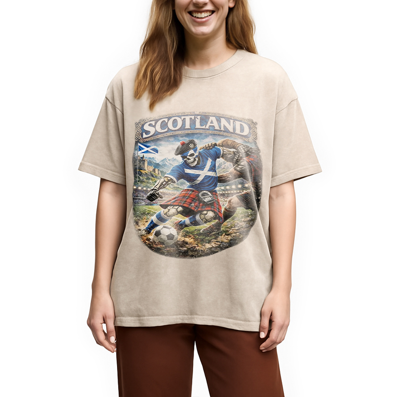 Modecanvas Scotland Soccer Skull DTG Printing Washed T-Shirt