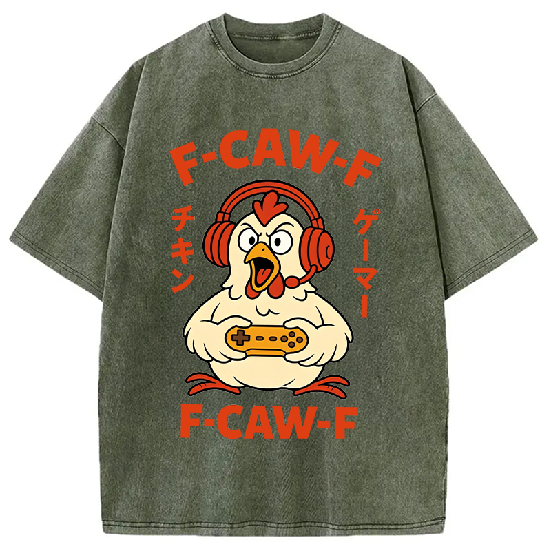 Modecanvas F-Caw-F Chicken Gamer Funny DTG Printing Washed T-Shirt