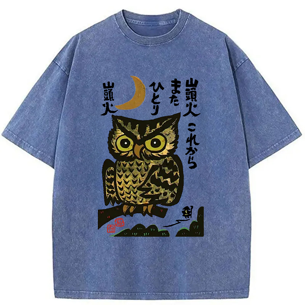 Modecanvas Woodcut Owl Washed T-Shirt