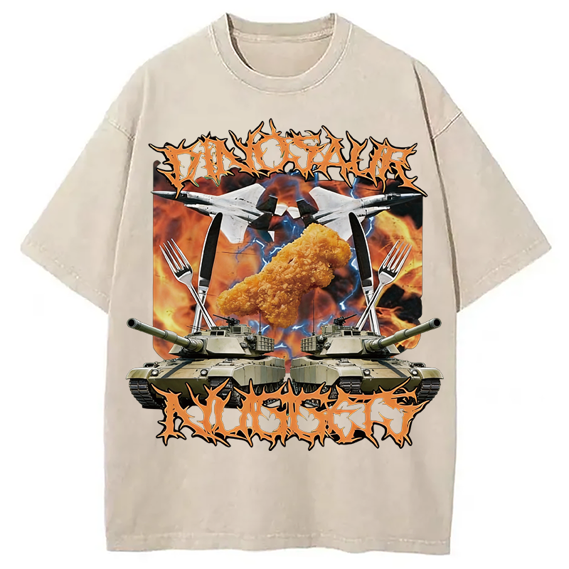 Modecanvas Funny Dinosaur Chicken Washed T-Shirt