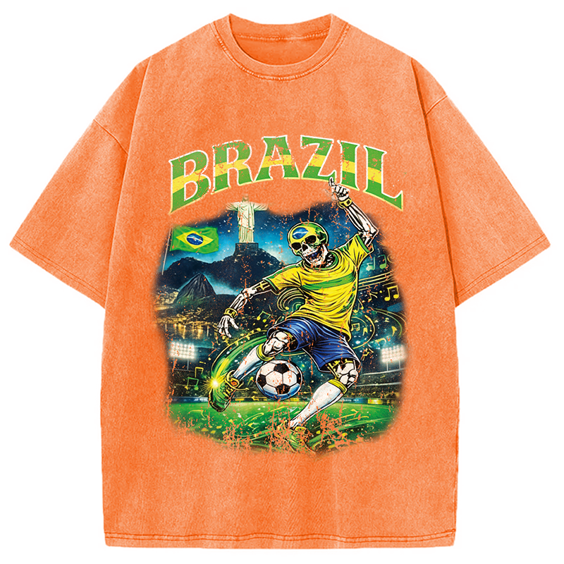 Modecanvas Brazil Soccer Vintage DTG Printing Washed T-Shirt