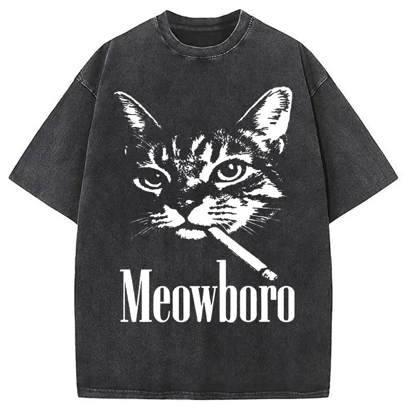 Modecanvas Vintage Smoking Cat DTG Printing Washed T-Shirt