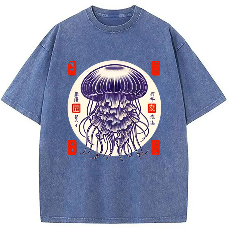 Modecanvas Japanese jellyfish Vintage Washed T-Shirt