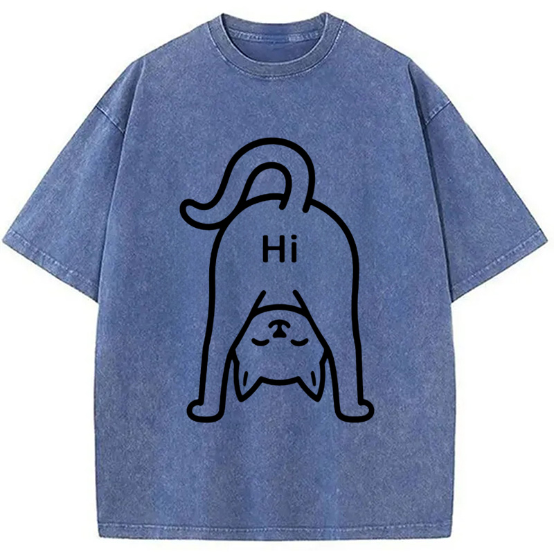 Modecanvas The Cat Says Hi Washed T-Shirt
