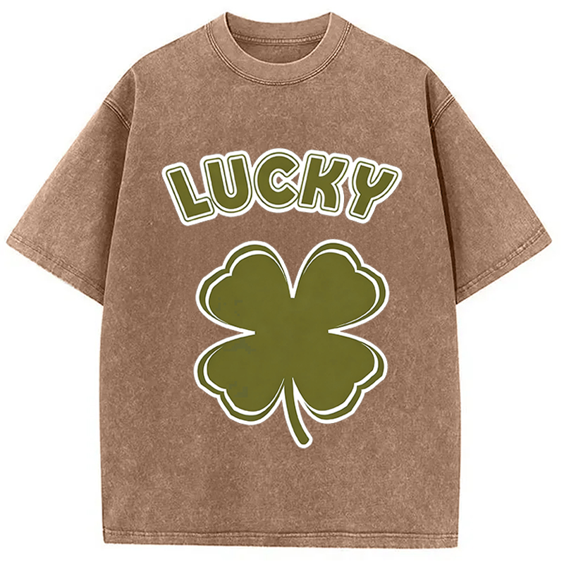 Modecanvas Lucky Shamrock Retro DTG Printing Washed T-Shirt