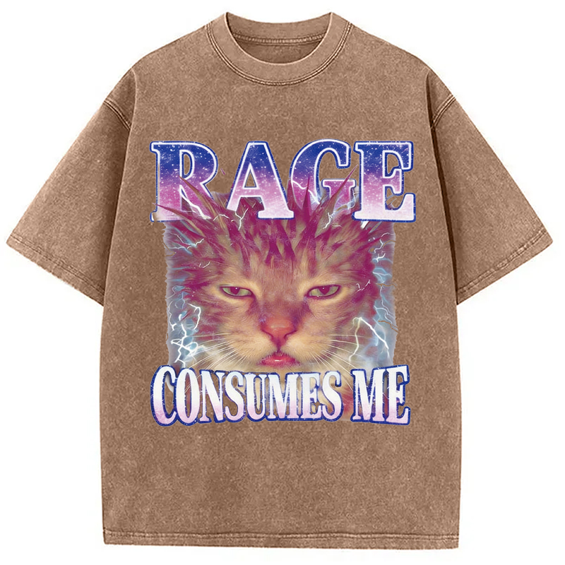 Modecanvas Rage Consumes Me Cat Funny Pet Meme DTG Printing Washed T-Shirt