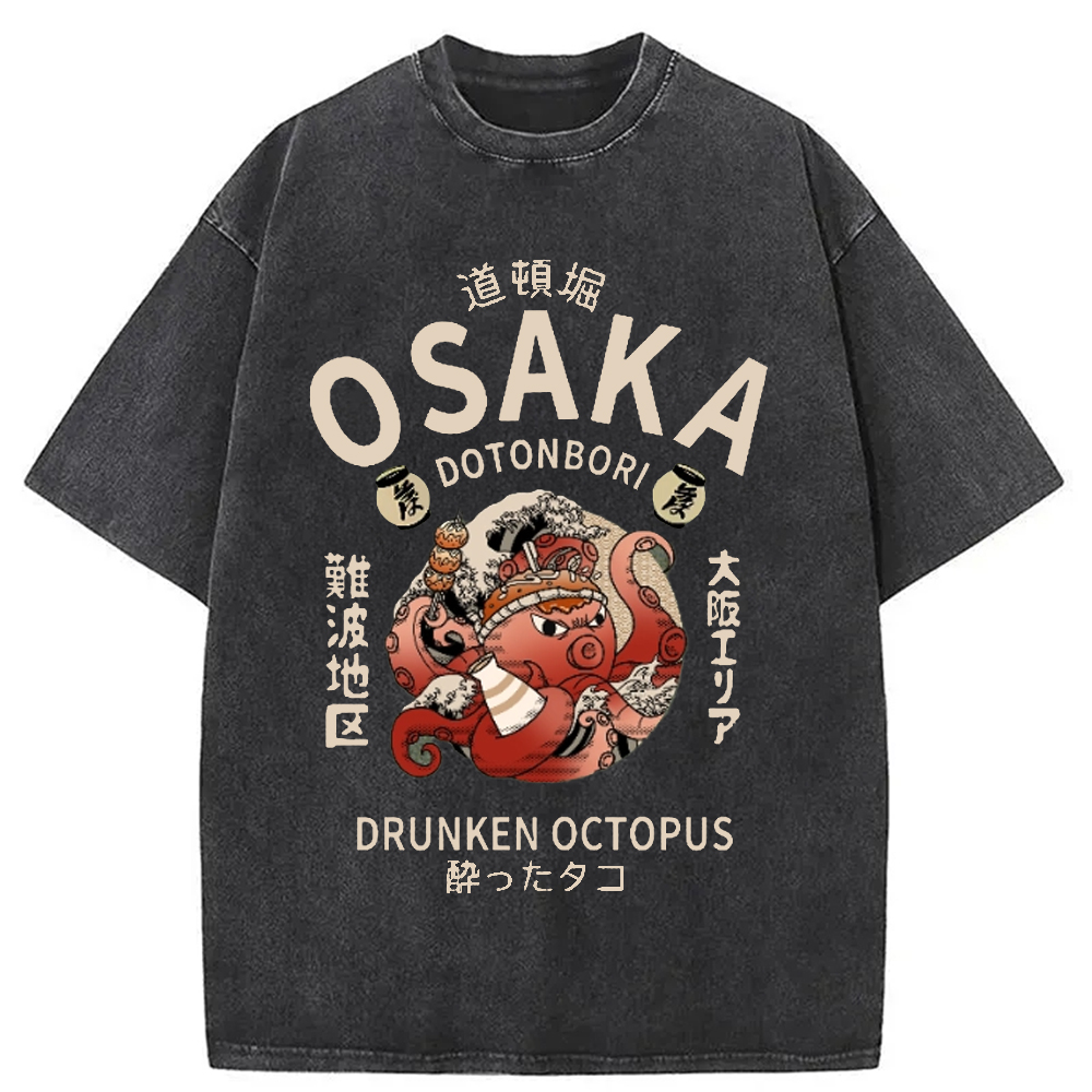 Modecanvas Osaka Dotonbori Drunken Octopus Vintage Washed T-Shirt