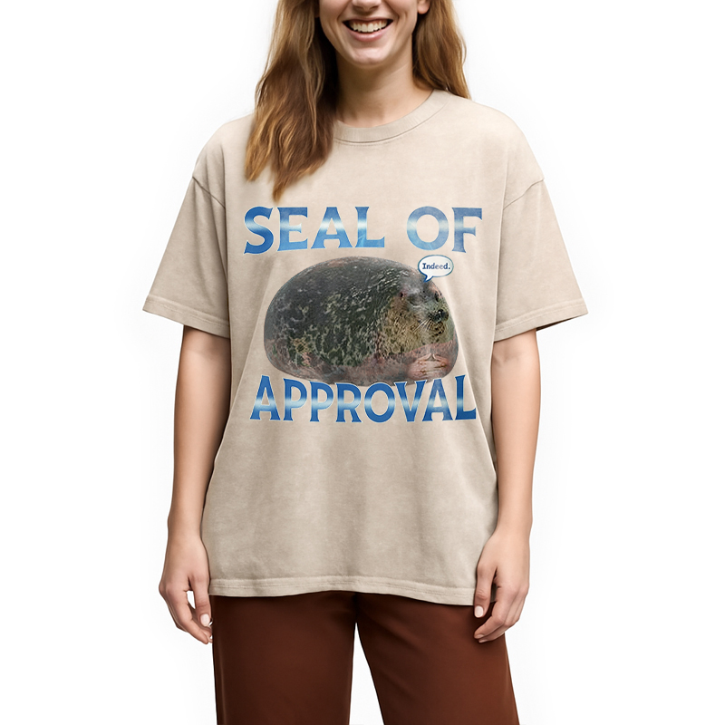 Modecanvas Seal Of Approval Meme DTG Printing Washed T-Shirt