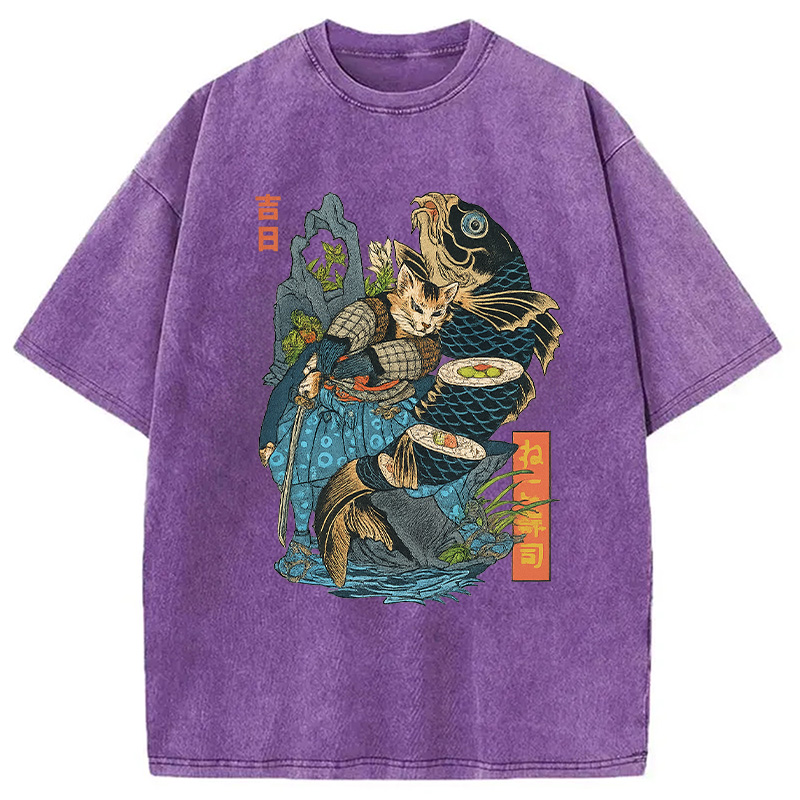 Modecanvas Neko Sushi Washed T-Shirt