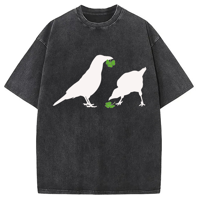 Modecanvas Green Shamrock Crows DTG Printing Washed T-Shirt