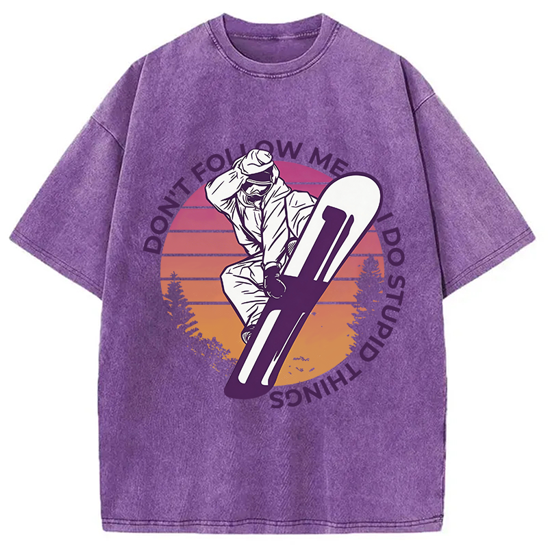 Modecanvas Snowboarding Dont Follow Me Funny DTG Printing Washed T-Shirt