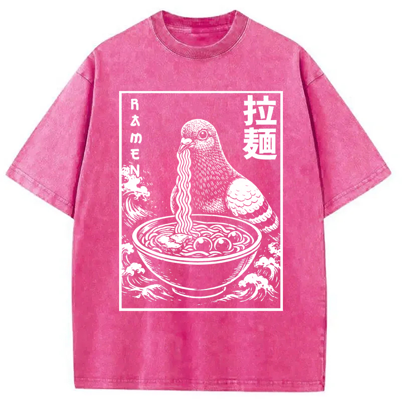 Modecanvas Ramen Pigeon DTG Printing Washed T-Shirt