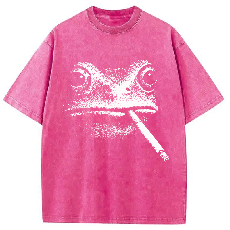 Modecanvas Vintage Smoking Frog DTG Printing Washed T-Shirt