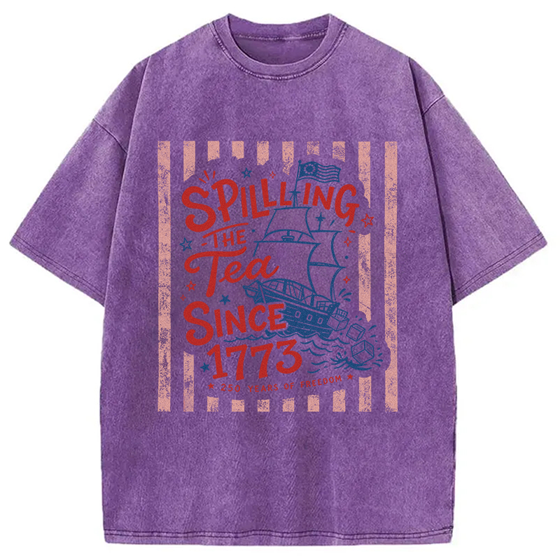 Modecanvas Striped Spilling The Tea Since 1773 DTG Printing Washed T-Shirt