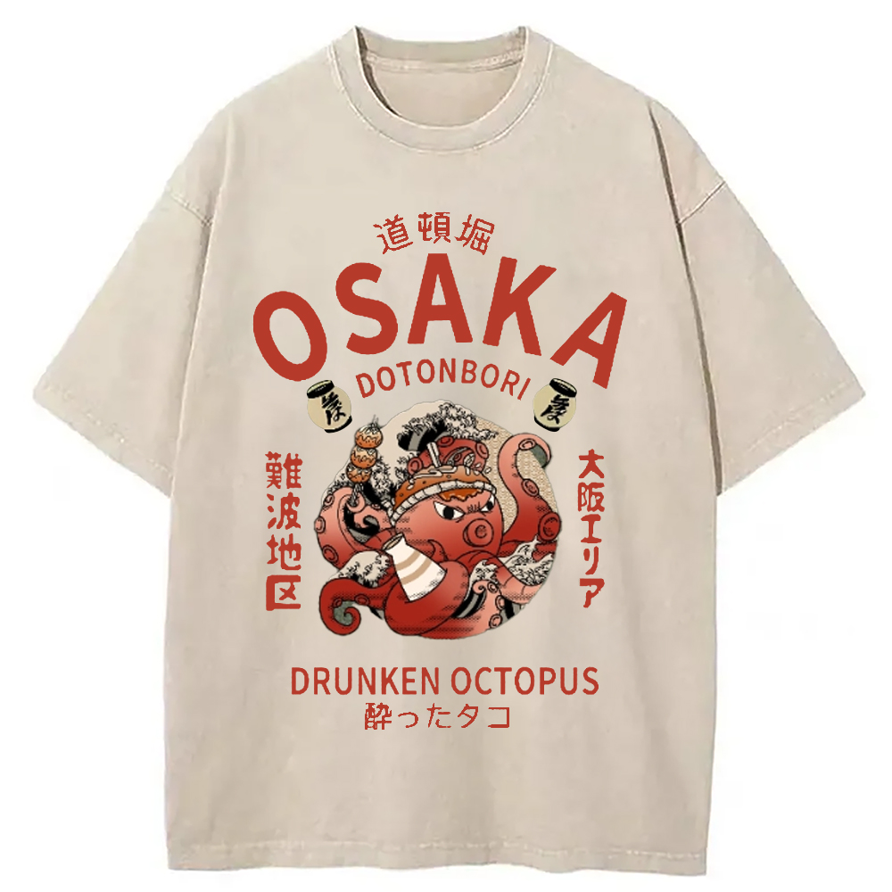 Modecanvas Osaka Dotonbori Drunken Octopus Vintage Washed T-Shirt