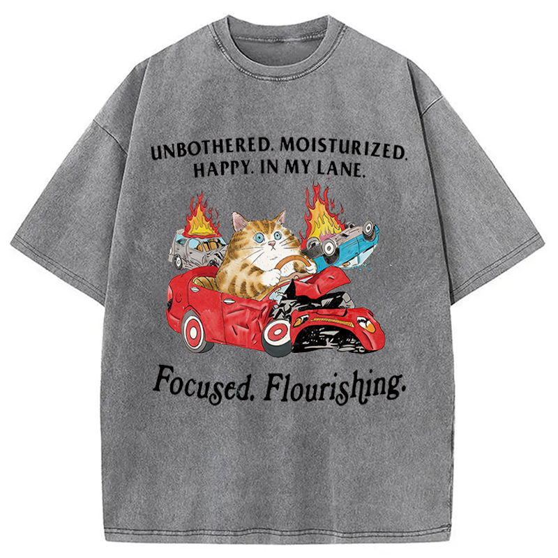 Modecanvas Unbothered Cat DTG Printing Washed T-Shirt