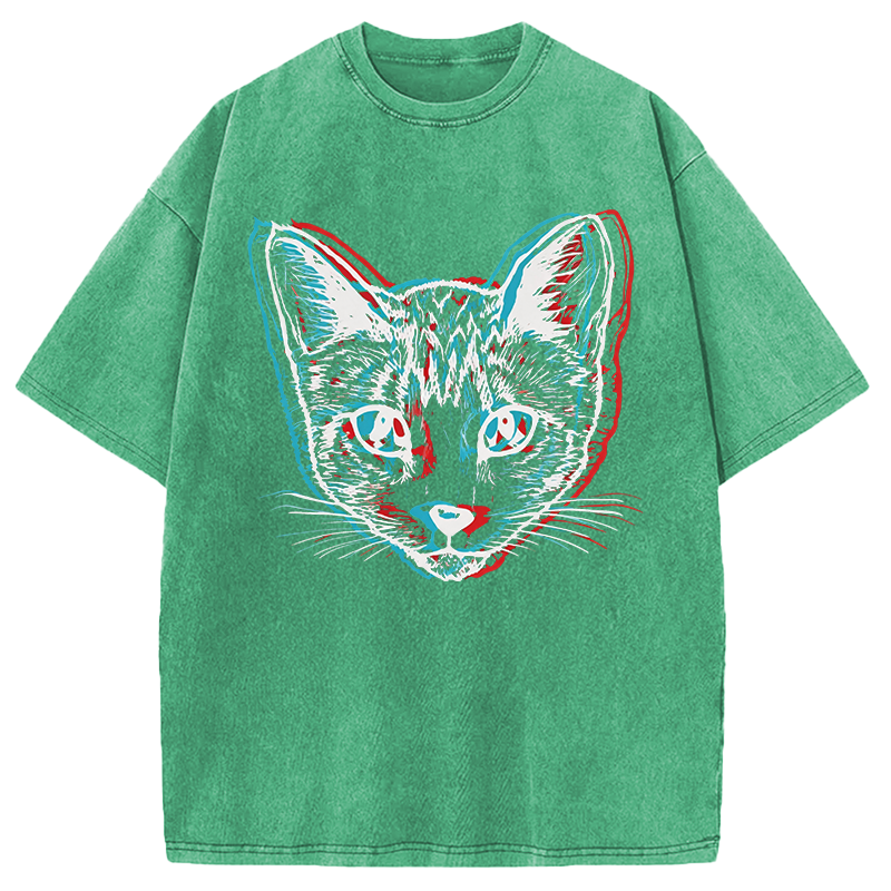 Modecanvas Psychedelic Weirdcore Cat DTG Printing Washed T-Shirt