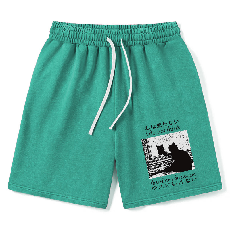 Modecanvas Thinking Cat Washed Short