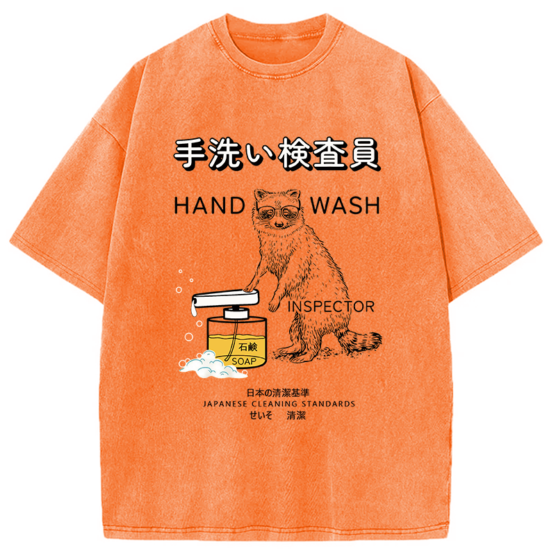Modecanvas Raccoon Hand Wash Inspector DTG Printing Washed T-Shirt-modecanvas