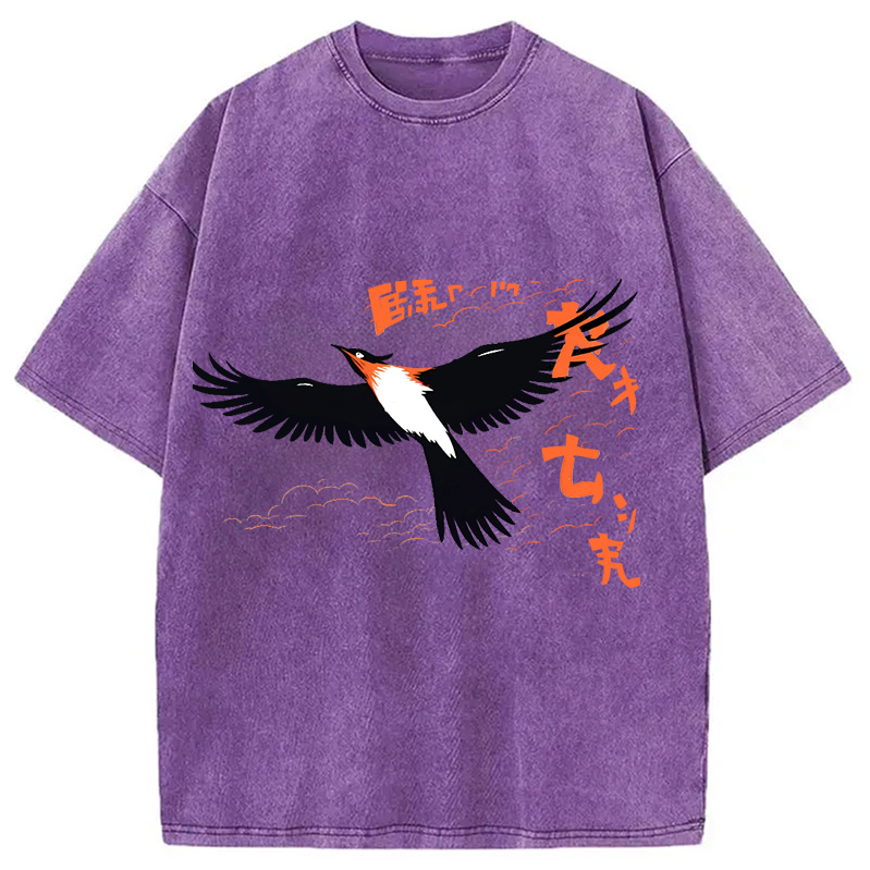 Modecanvas Japanese-Inspired Bird Washed T-Shirt