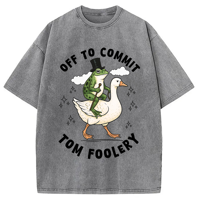 Modecanvas Frog Riding Goose Funny Sarcastic Meme Washed T-Shirt-modecanvas