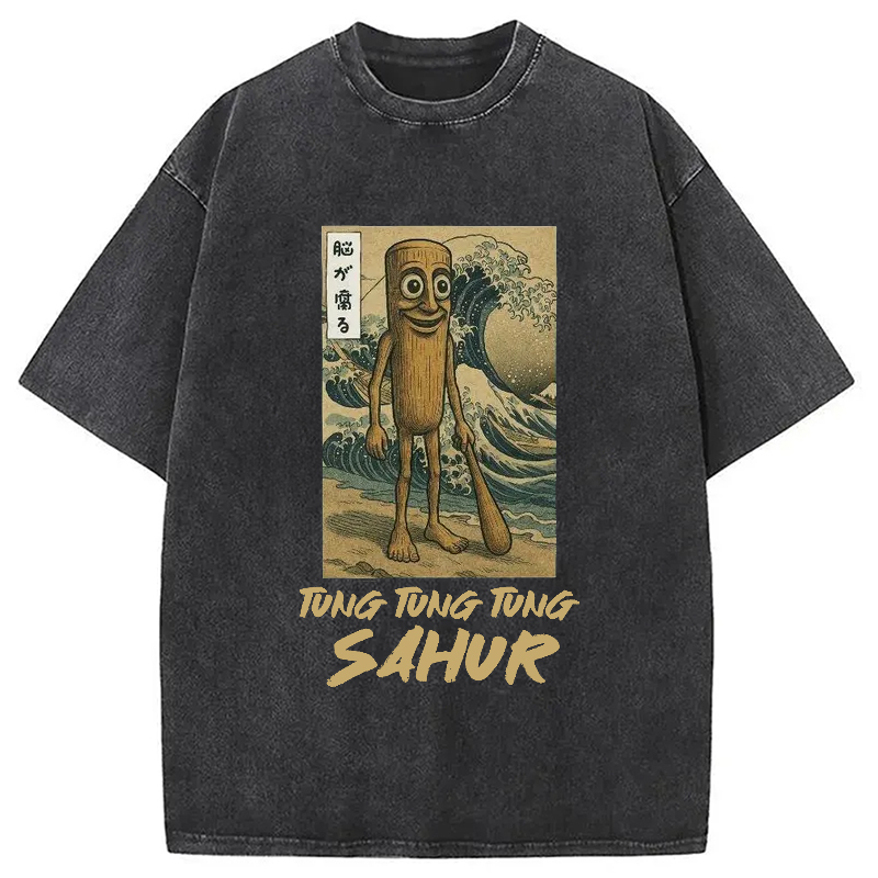 Modecanvas Tung Tung Tung Sahur Brainrot Washed T-Shirt-modecanvas