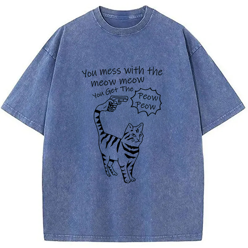 Modecanvas Waiting For Punishment From Cat DTG Printing Washed T-Shirt