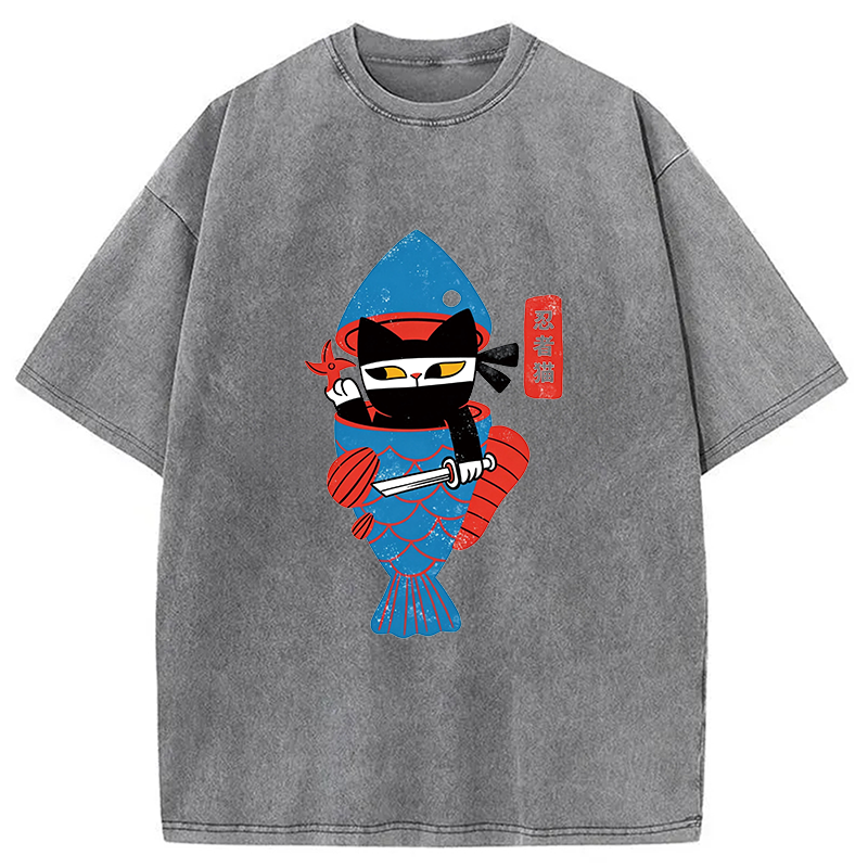 Modecanvas Neko Ninja DTG Printing Washed T-Shirt
