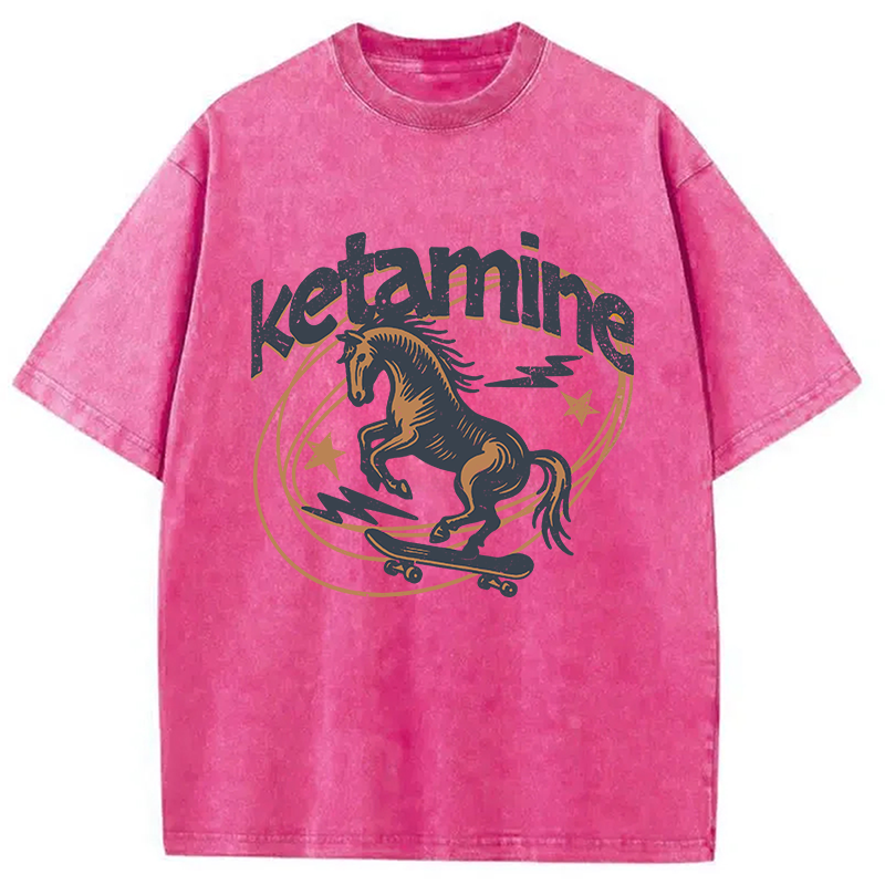 Modecanvas Ketamine Horse Funny DTG Printing Washed T-Shirt