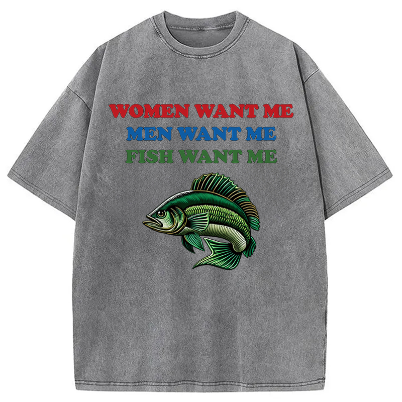 Modecanvas Fish Want Me DTG Printing Washed T-Shirt