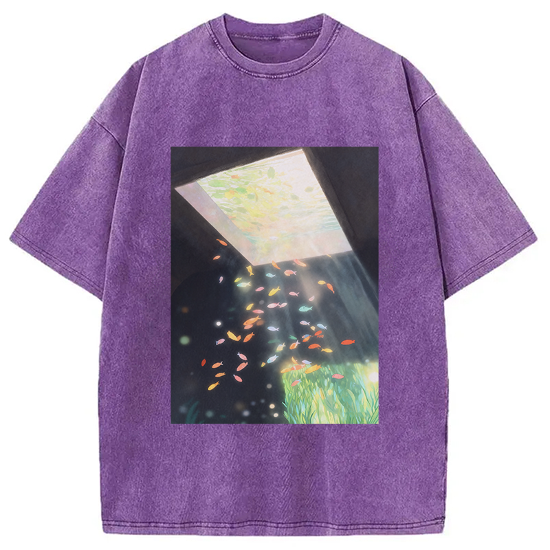 Modecanvas Fish Swimming in the Air Washed T-Shirt