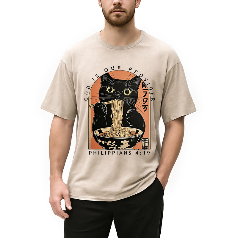 Modecanvas God Is Our Provider DTG Printing Washed T-Shirt