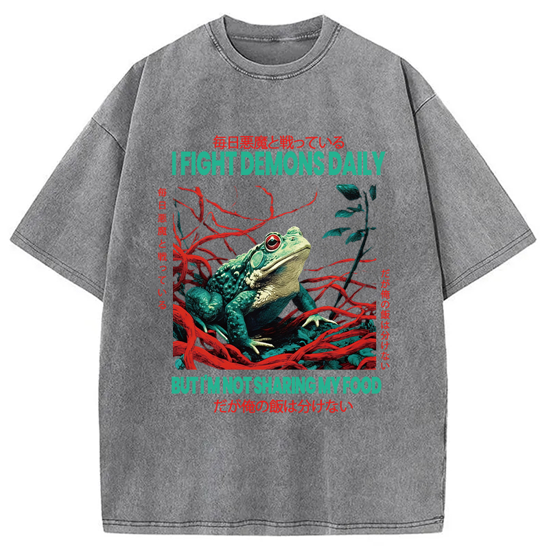 Modecanvas Japanese Frog Horror Art DTG Printing Washed T-Shirt-modecanvas