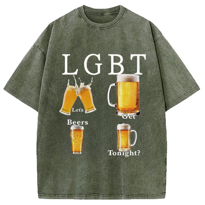 Modecanvas Lets Get Beers DTG Printing Washed T-Shirt-modecanvas