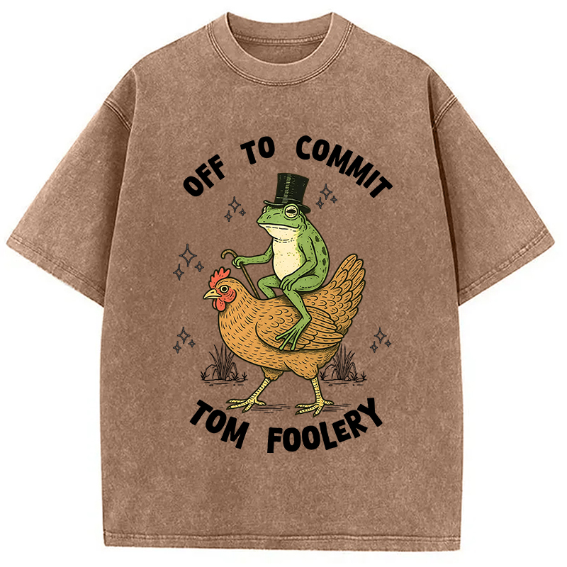 Modecanvas Frog Riding Chicken Funny Sarcastic Meme Washed T-Shirt