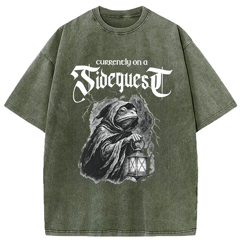 Modecanvas Funny Frog Sidequest DTG Printing Washed T-Shirt