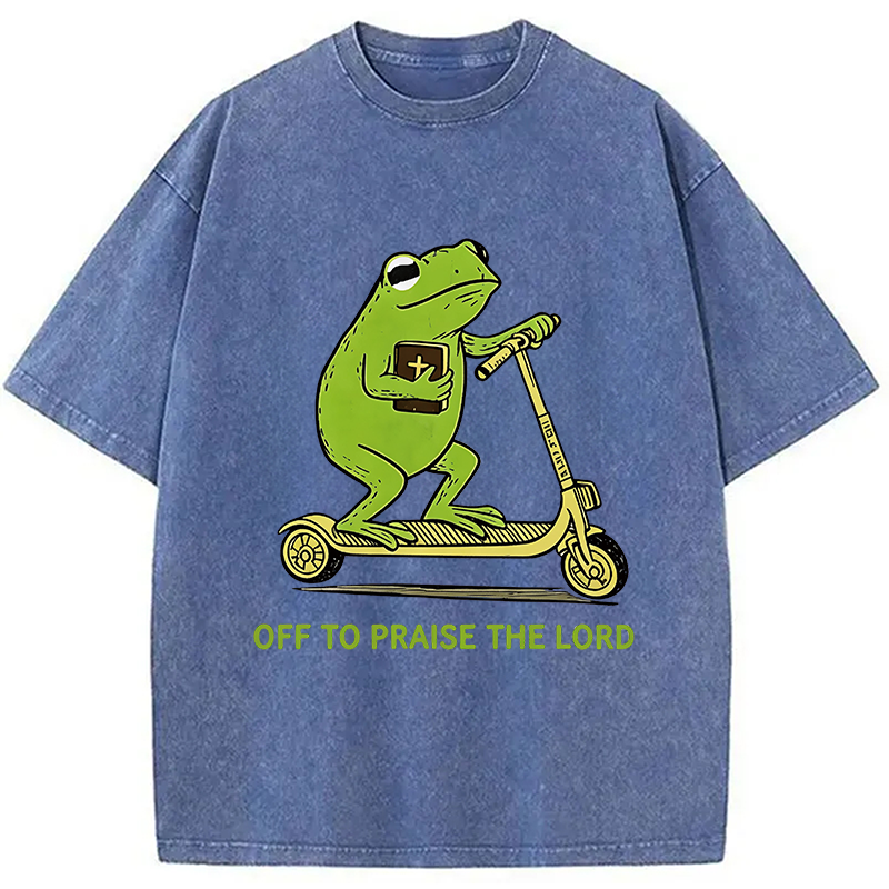 Modecanvas Frog Went To Praise God DTG Printing Washed T-Shirt